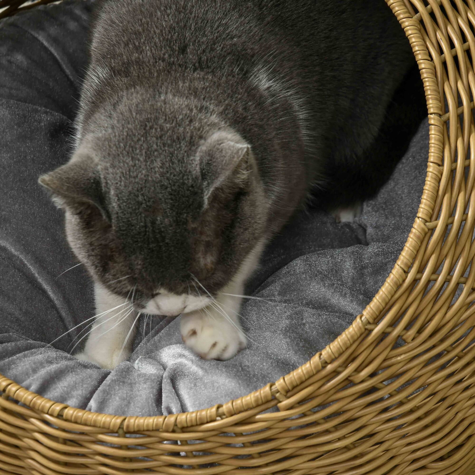 Alt View 5. Pawhut - Rattan Cat Bed, Wicker Cat House Basket with Washable Cushion for Small Indoor Cats and Dogs.