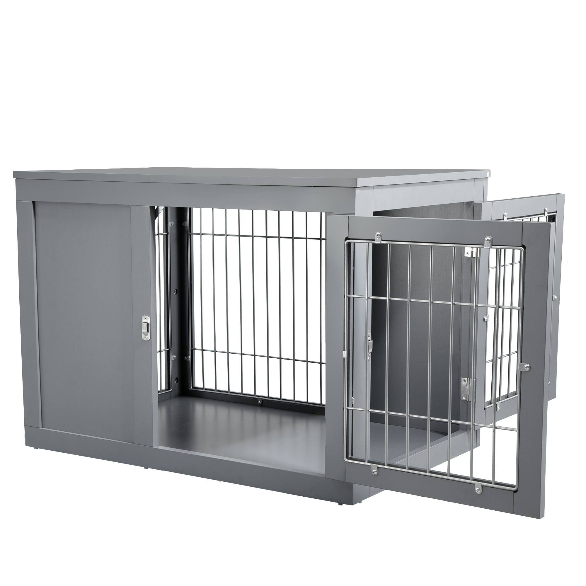 Alt View 5. Pawhut - Dog Crate Furniture Wire Indoor Pet Kennel Cage, End Table with Double Doors, Locks for Small and Medium Dog House.