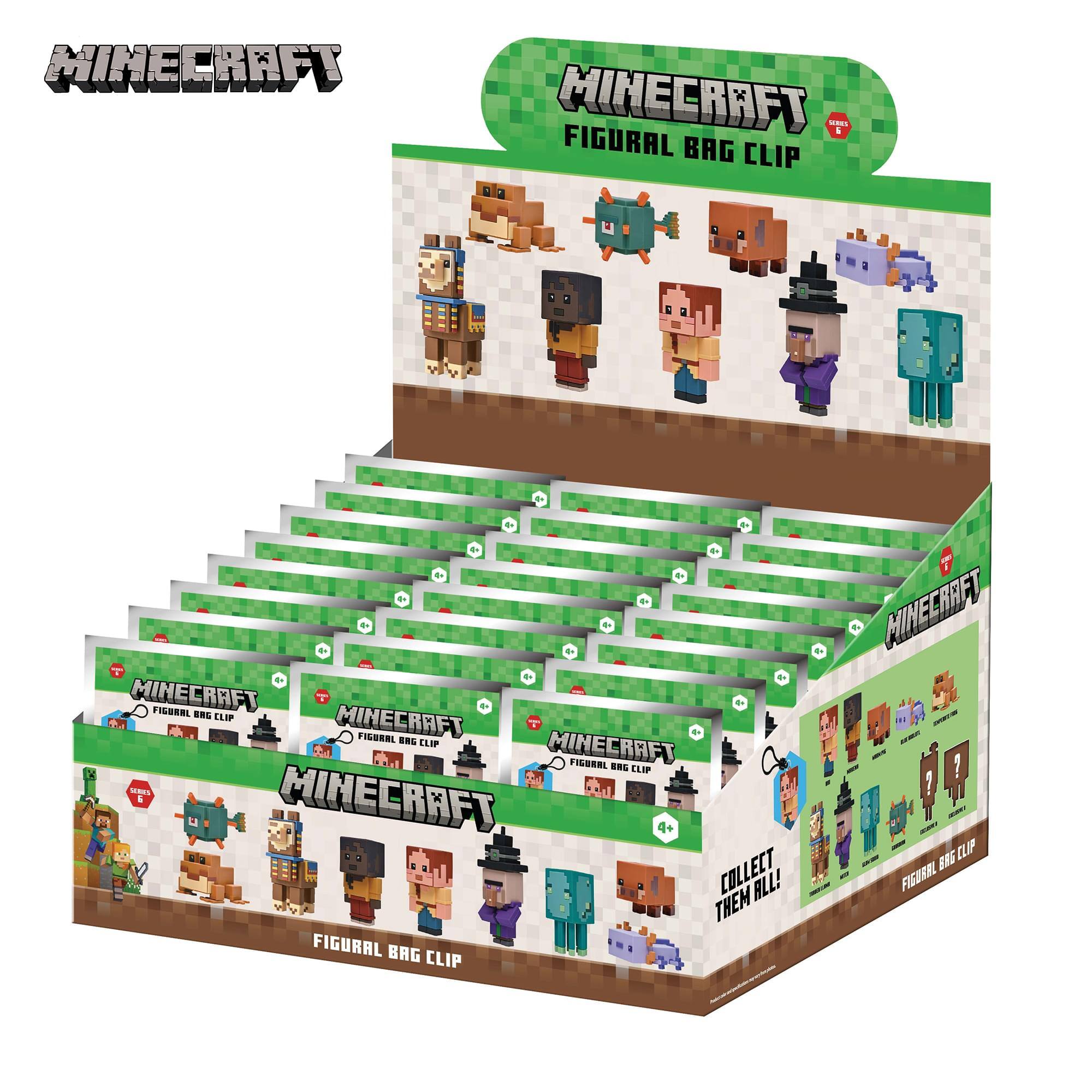 MINECRAFT  
MINECRAFT FIGURAL SERIES i BAG CLIP  
+ 4+ 6 & 1+  4+ MINECRAFT FIGURAL 896 CLIP  
MINECRAFT FIGURAL BAG CLIP L g+ MINECRAFT FIGURAL 896 CUP SEONS i  
MINECRAFT,  4+ THEM COLLECT ALL! FIGURAL BAG CLIP  
ES  MINECRAFT 10 EAG CLIP FIGURAL