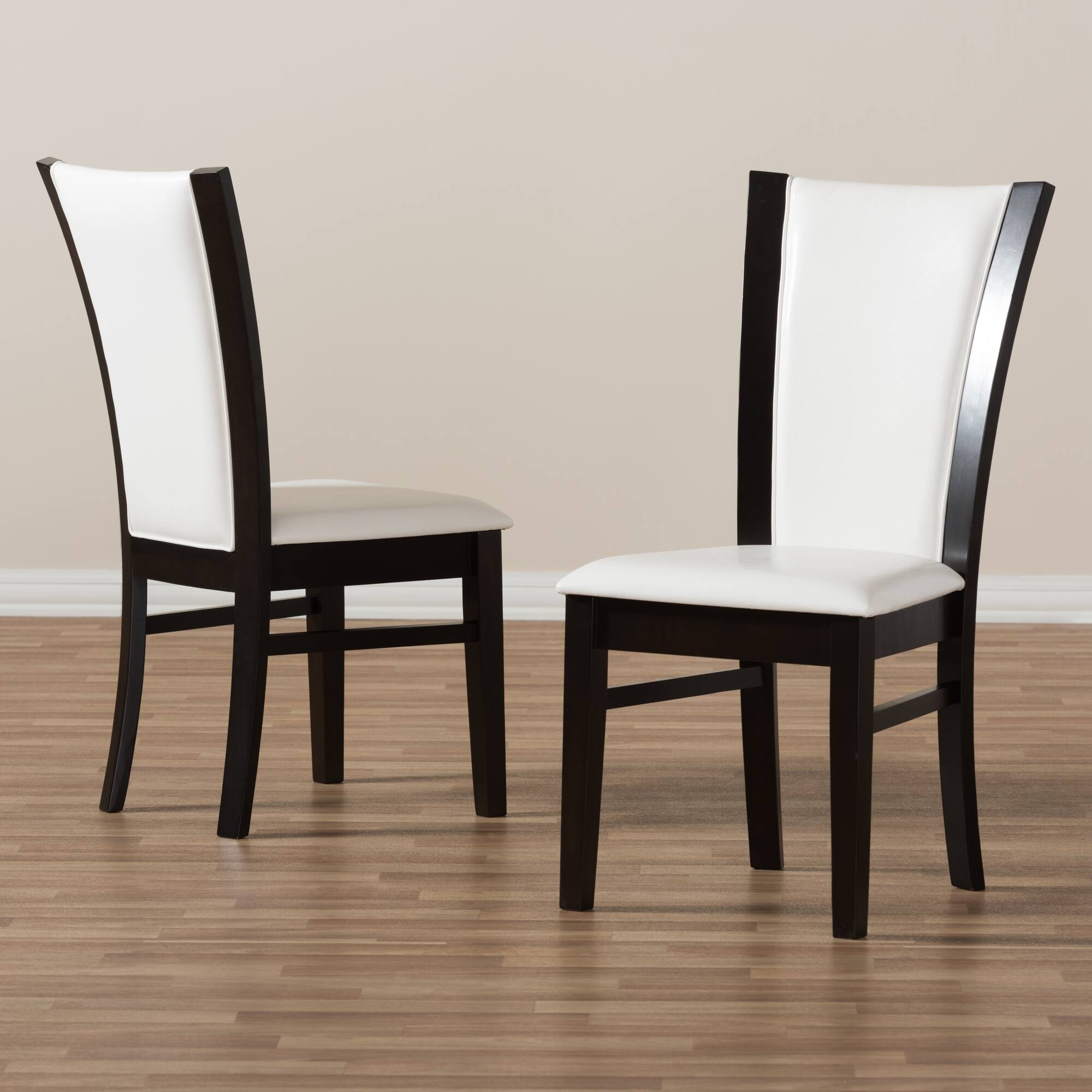 Alt View 2. Baxton Studio - Set of 2 Adley Modern and Contemporary Finished Faux Leather Dining Chairs - White/Dark Brown.