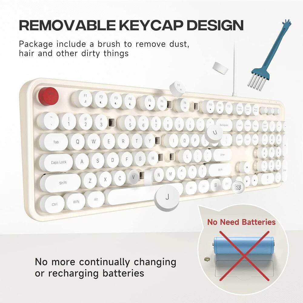 REMOVABLE KEYCAP DESIGN

Package include a brush to remove dust, hair and other dirty things

No Need Batteries

No more continually changing or recharging batteries