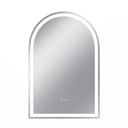 Front. Boyel Living - 32 x 48 in Rectangle Aluminum Frame Arched Mirror with Front Light and Anti-Distortion Glass.