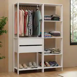 Madesa - Wardrobe Clothes Storage Rack with 2 Drawers, 7 Shelves and Hanging Space 51"L - White - White