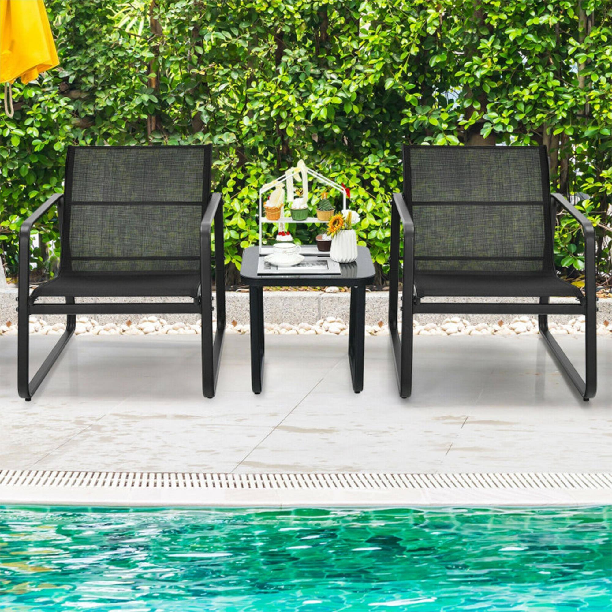 Alt View 3. Boyel Living - Black 3 Pieces Patio Bistro Furniture Set with Glass Top Table Garden Deck 32-in L x 31-in W x 29.5-in H - Black.