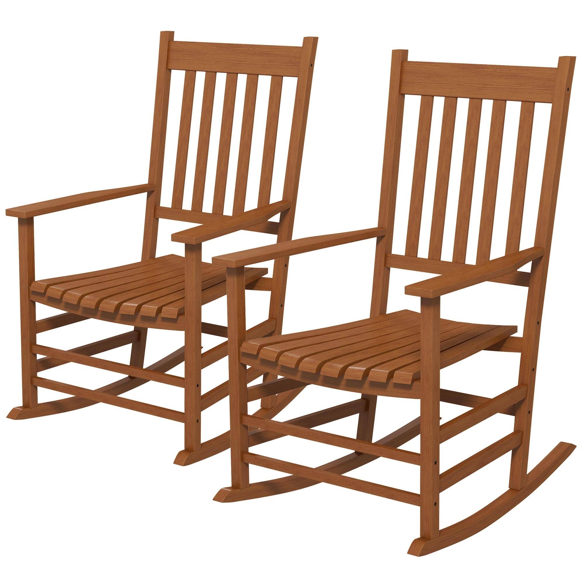 Angle. Resenkos - Resenkos 2-Piece Patio Rocker Set, Smooth Armrest, High-Back Wooden Chairs, Perfect for Garden, Balcony, Porch, Teak - Teak.