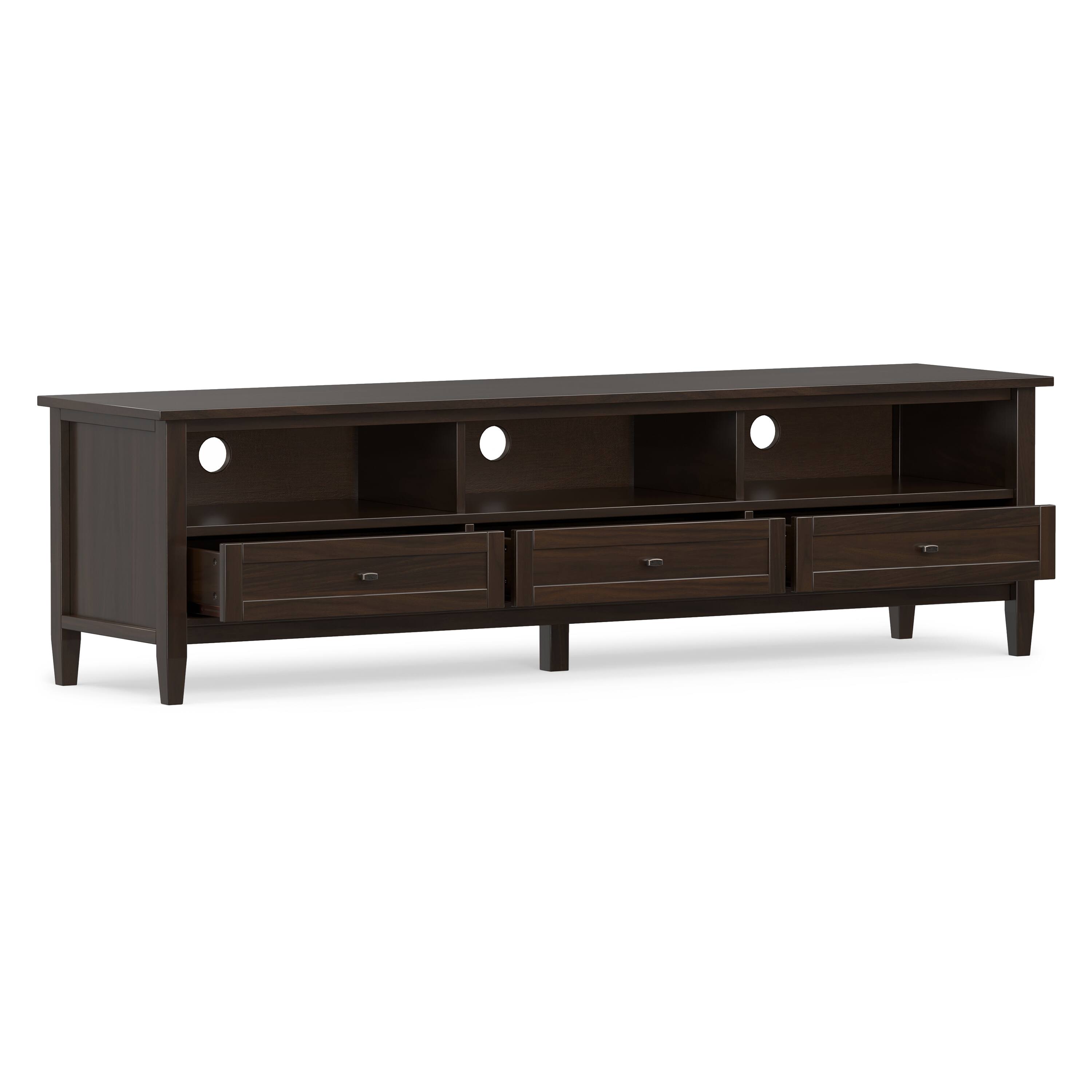 Alt View 1. Simpli Home - Warm Shaker SOLID WOOD 72 inch Low TV Media Stand in Tobacco Brown For TVs up to 80 inches - Tobacco Brown.