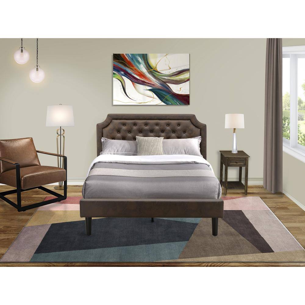 Alt View 4. East West Furniture - GB25Q-1DE07 2-Piece Platform Queen Bed Set with Bed and 1 Distressed Jacobean Nightstand - Dark Brown Faux Leather and - Black Textured.