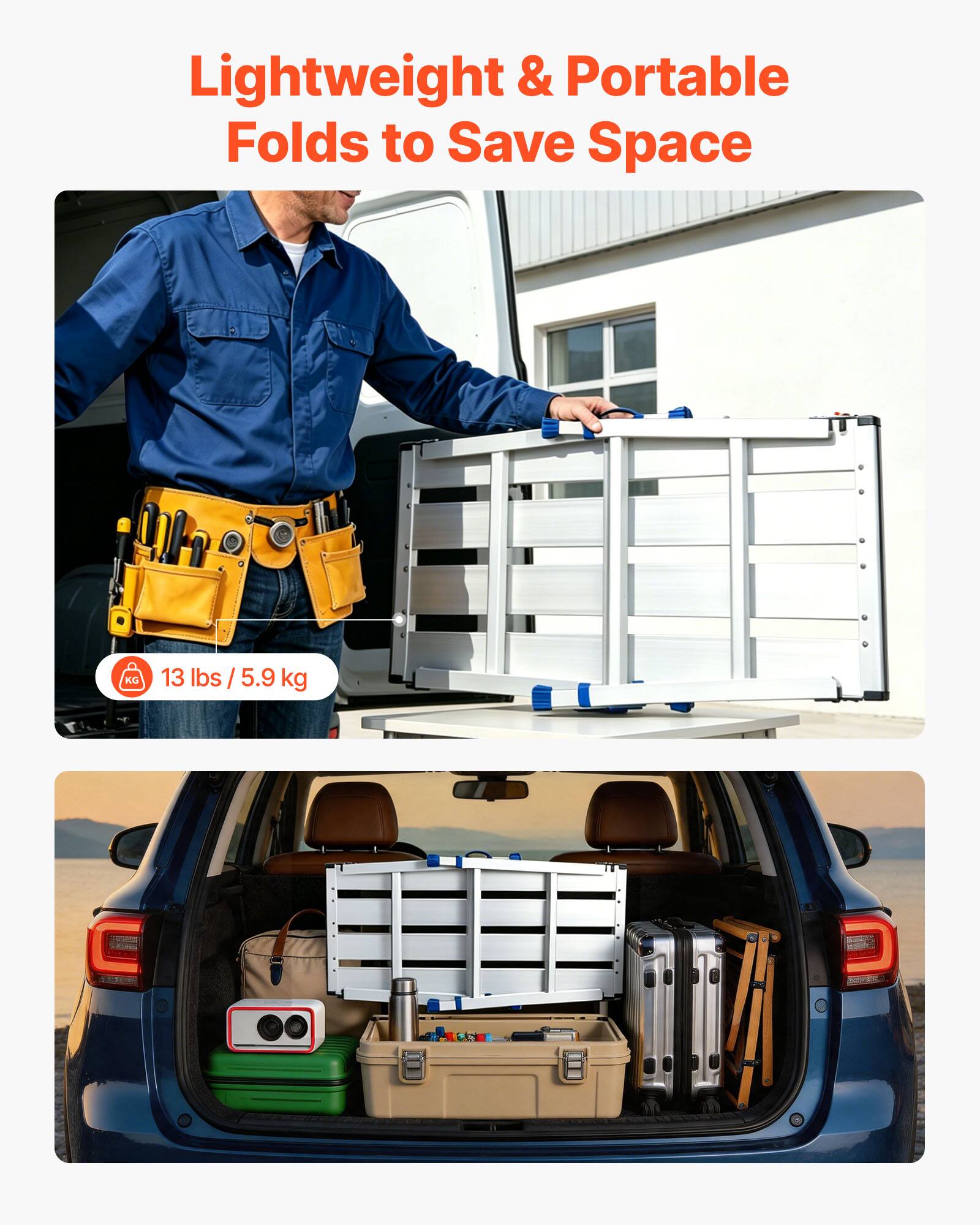 Lightweight & Portable  
Folds to Save Space  
13 lbs / 5.9 kg
