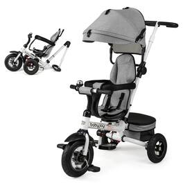 Costway - 5-in-1 Folding Trike for Toddlers 1-5 Years Old with Safety Harness Storage - Gray