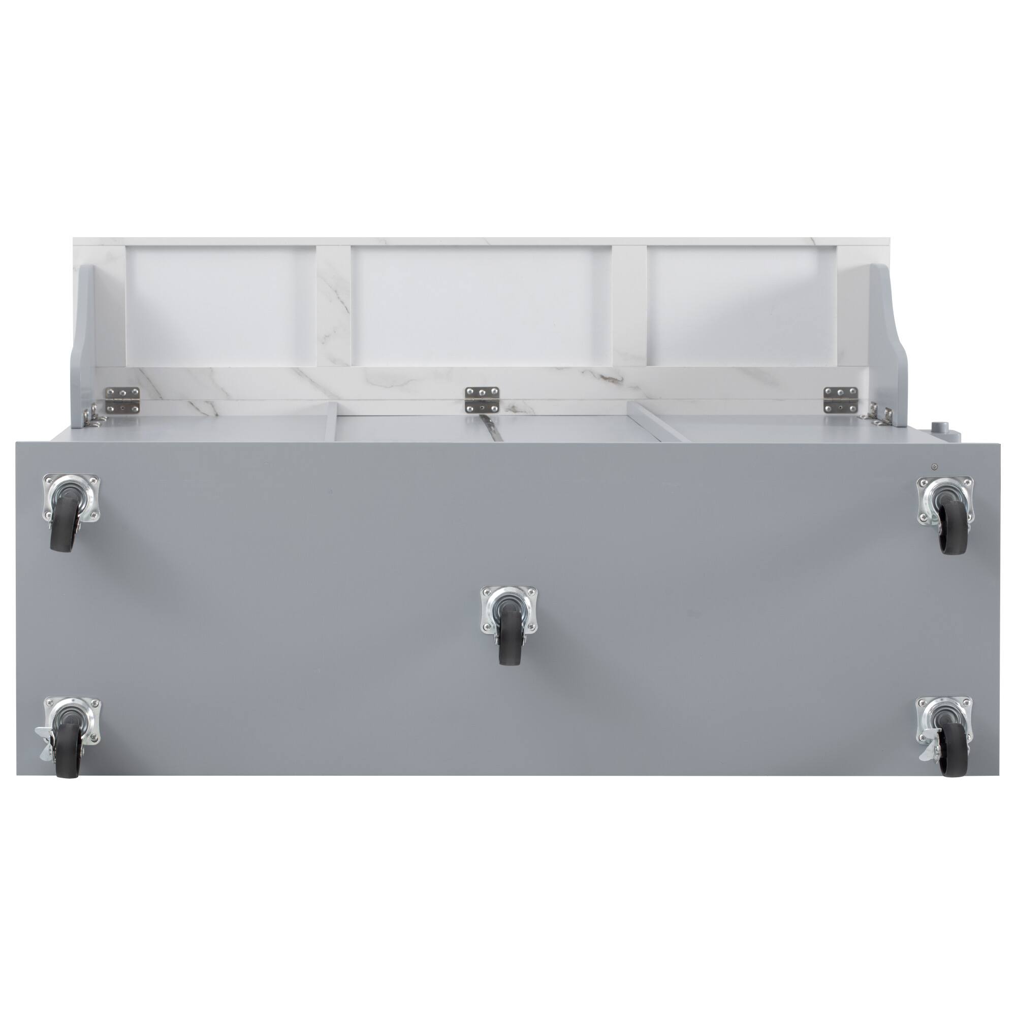 Alt View 7. PexFix - 50.7" Mobile Kitchen Island with Drop Leaf & Hidden Trash Can - Rolling Cart with Drawers, Organizer & Faux Marble Top - Gray.