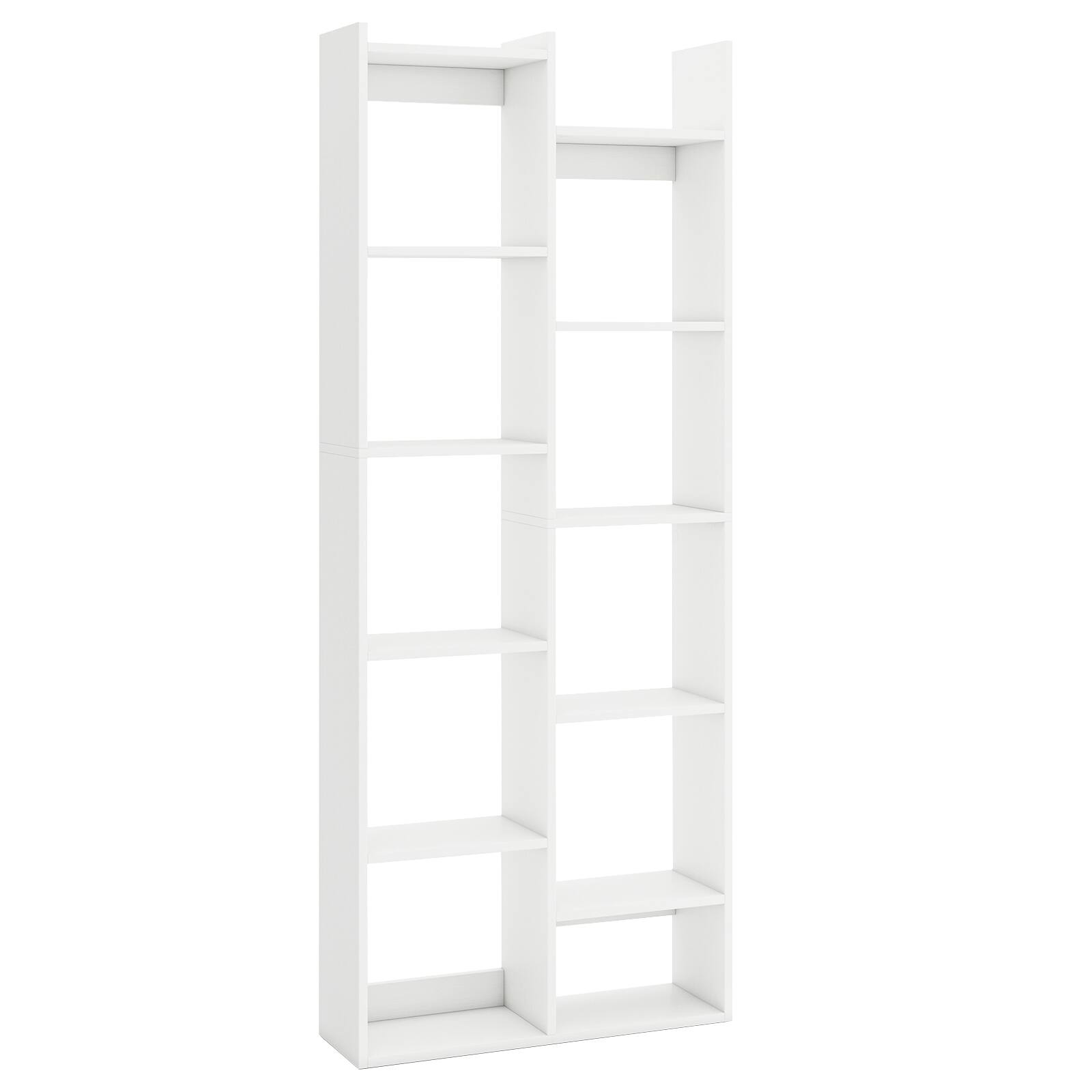 Alt View 9. Gymax - Gymax 11-Tier Bookcase w/Anti-Tipping Kits Wood Display Shelf Tree-Shaped Bookshelf White - White.