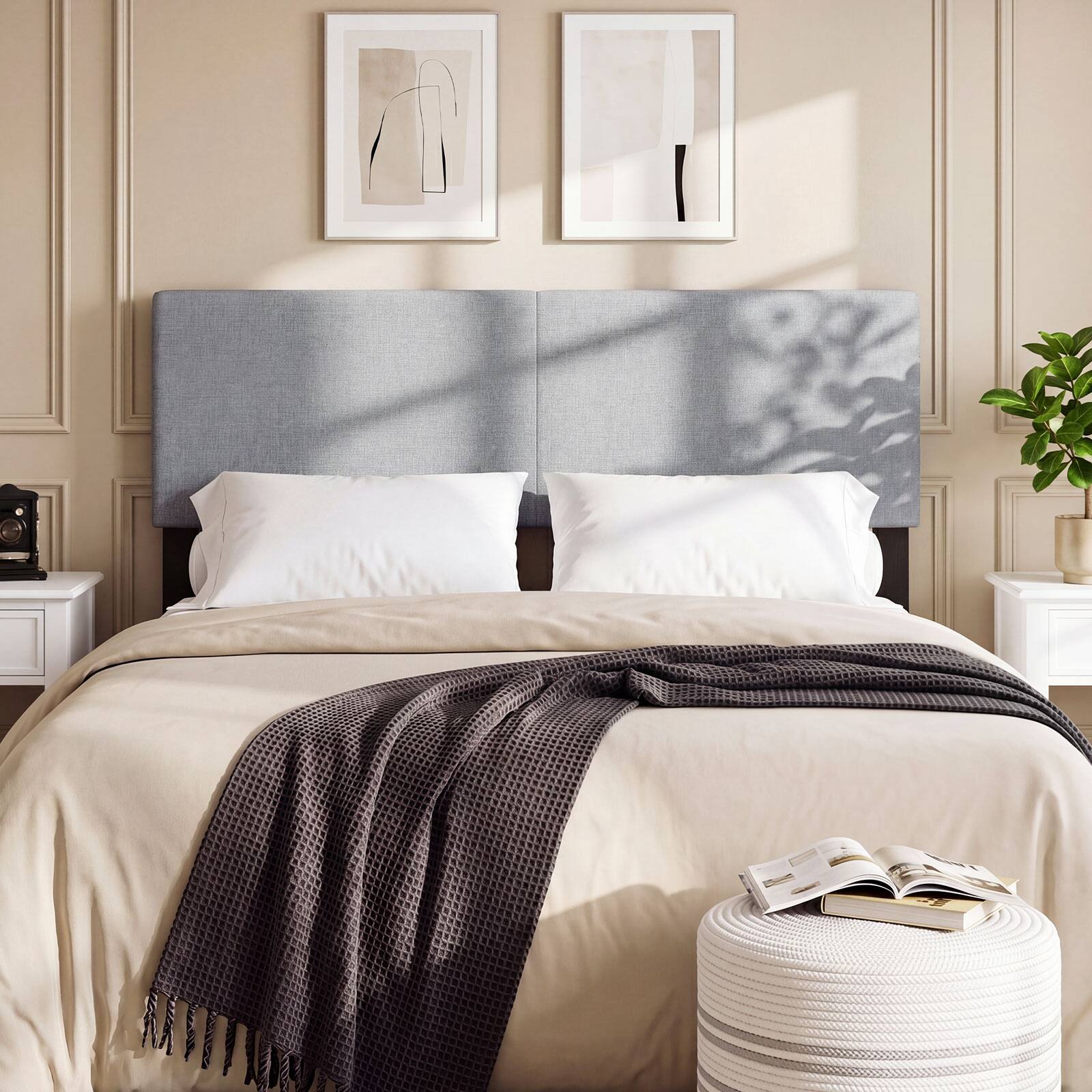Alt View 4. Gymax - Gymax Upholstered Headboard Queen/Full SizeVertical Quilted Linen Fabric Bed Frame Gray - Gray.