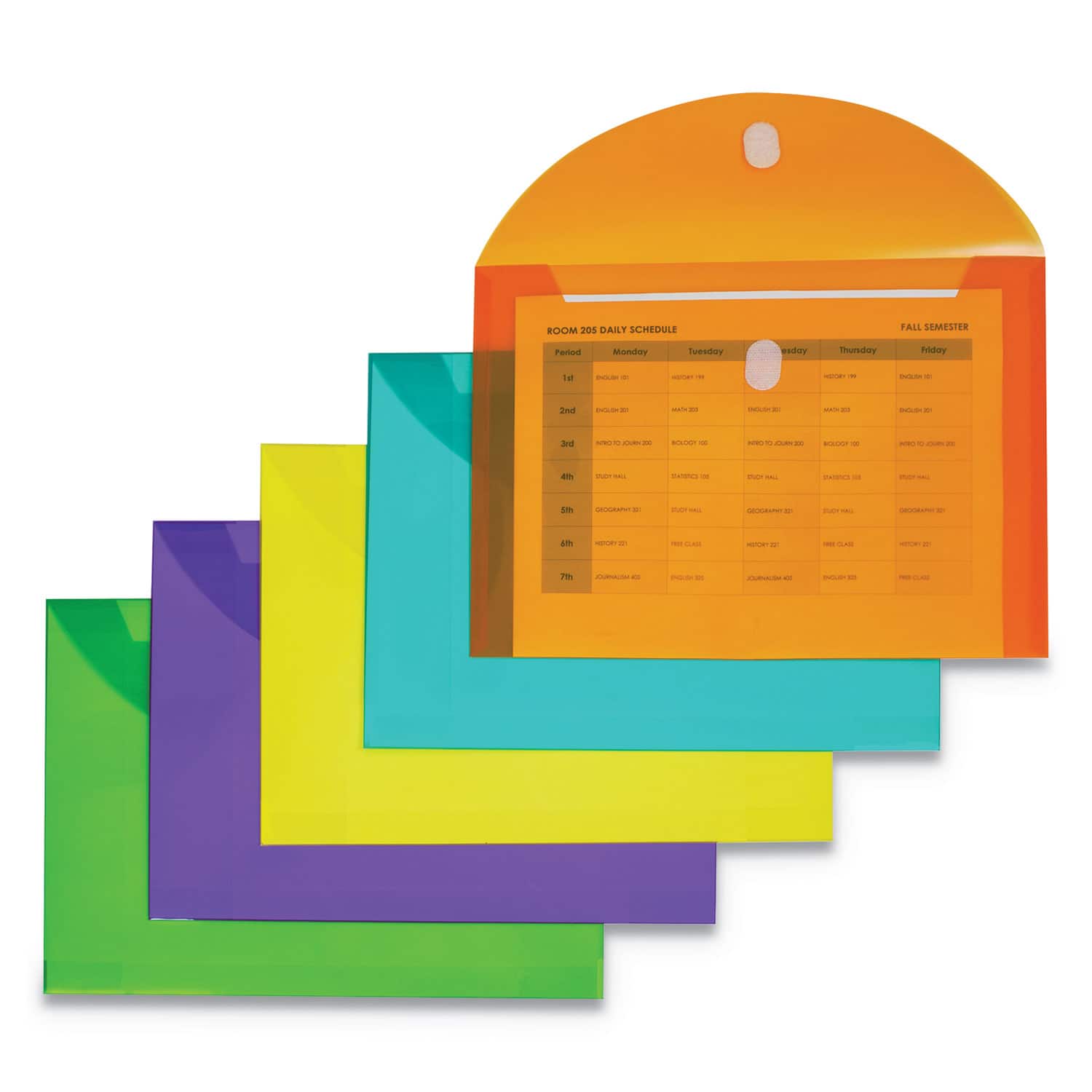 C-Line Products - Reusable Poly Envelope, Hook/Loop Closure, 8.5 x 11, Assorted Colors, 10/Pack