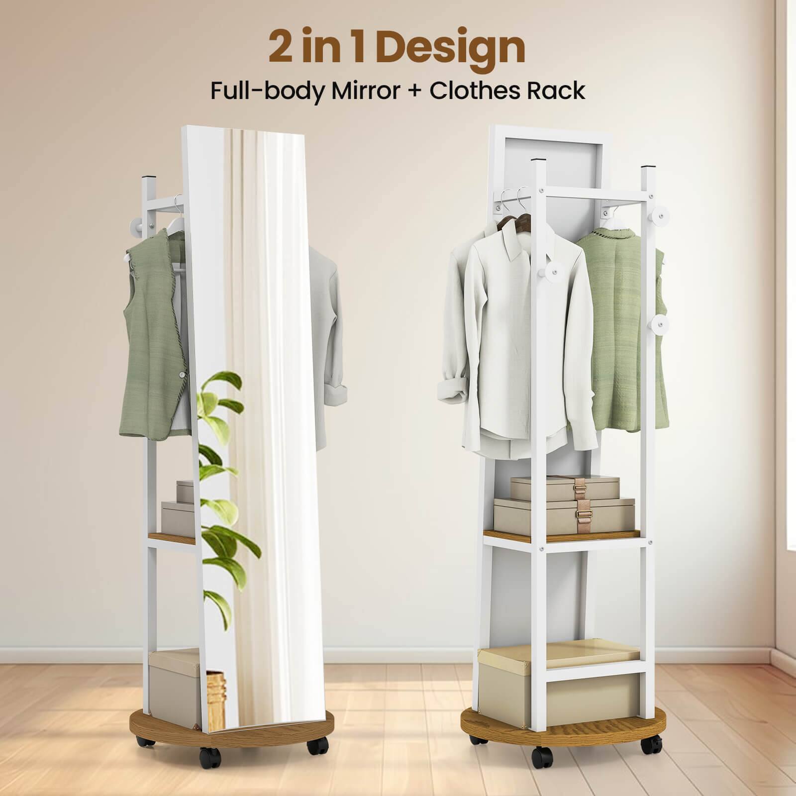 2 in 1 Design  
Full-body Mirror + Clothes Rack
