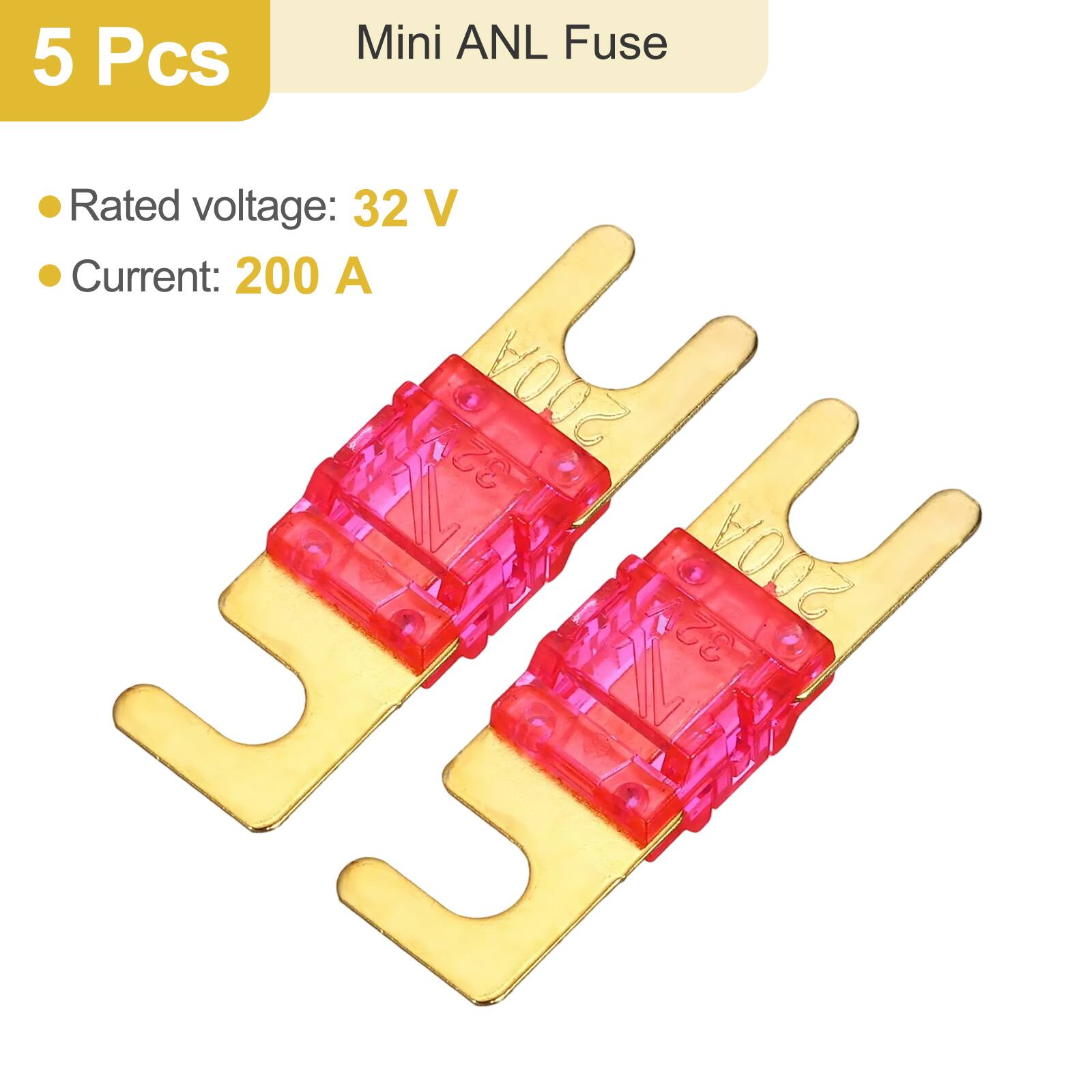 5 Pcs Mini ANL Fuse

- Rated voltage: 32 V
- Current: 200 A