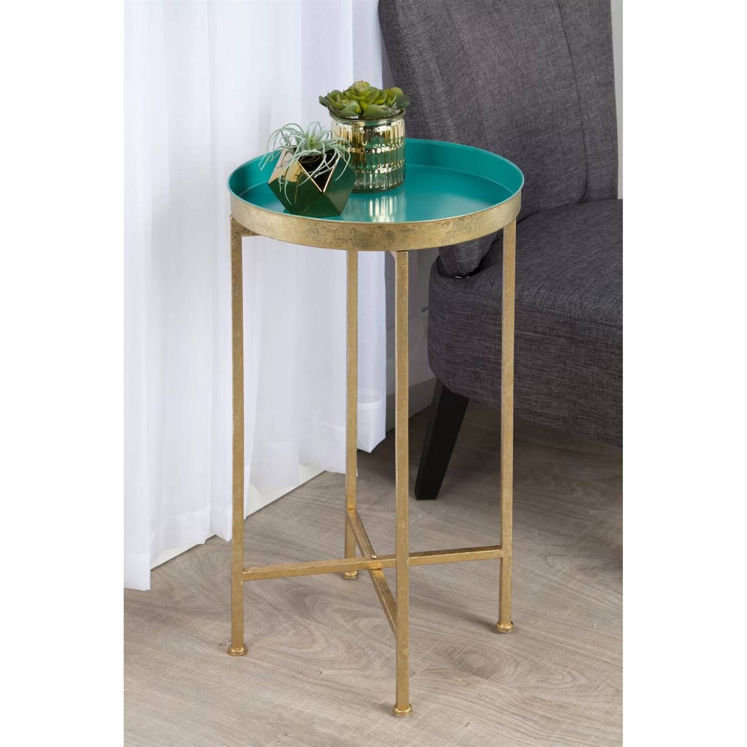 Left. Hivvago - Hivvago Metal Round End Table Nightstand with Removable Tray Top - Gold.