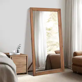 PexFix - 71"x35" Full Length Mirror Solid Wood Frame Floor Mirror with Stand Rustic Wall Mounted Mirror Large Dressing Mirror - Brown
