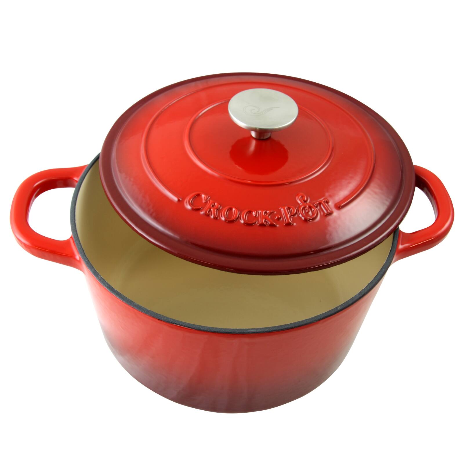 Alt View 3. Crockpot - Crock Pot Artisan 5 Quart Round Enameled Cast Iron Dutch Oven in Scarlet Red - Red.