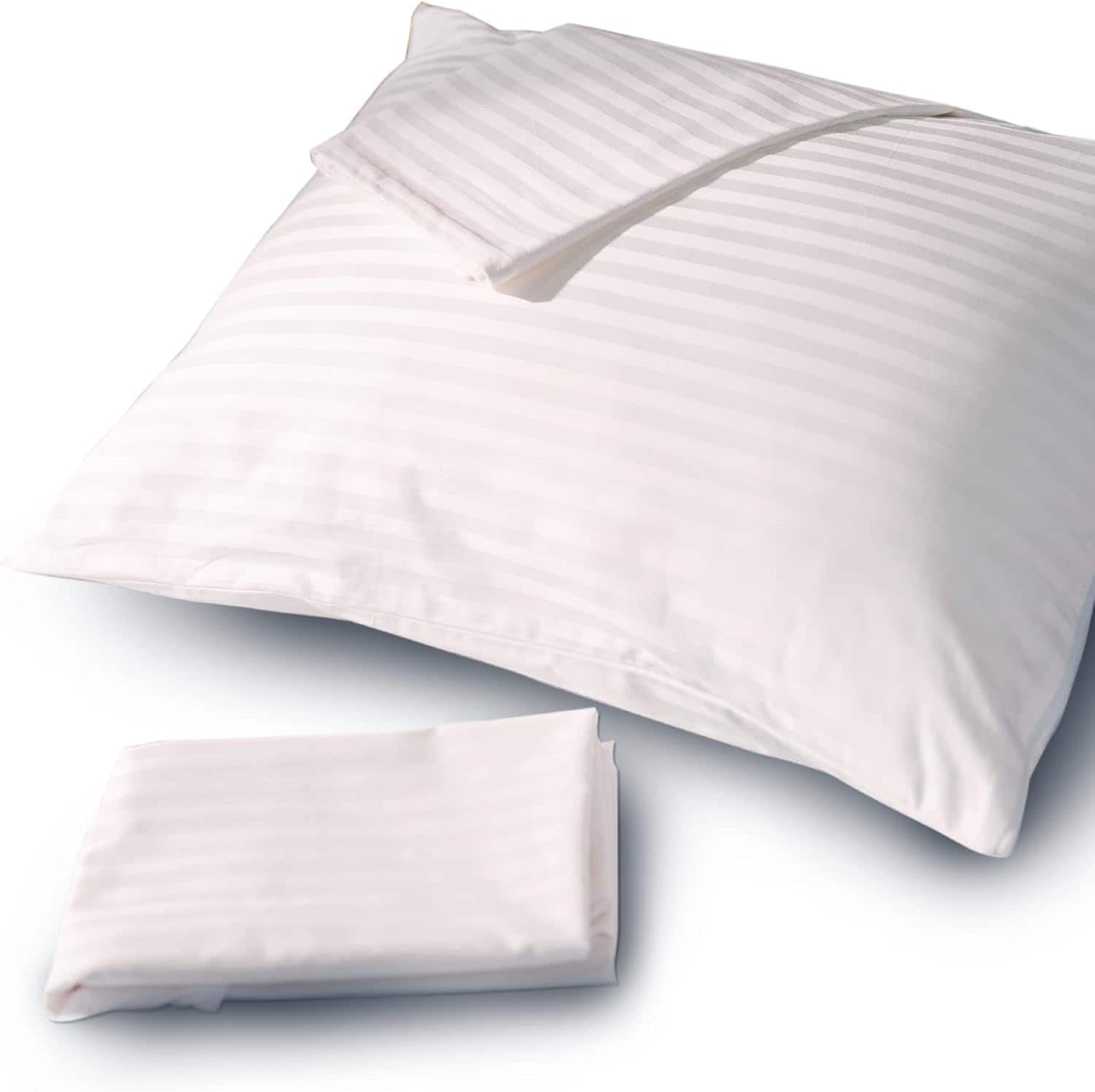 Front. FeelAtHome - 2 Packs-100% Cotton Sateen Pillow Cover 300 Thread Count with Waterproof Zipper - Zippered Breathable Pillow Case - White.