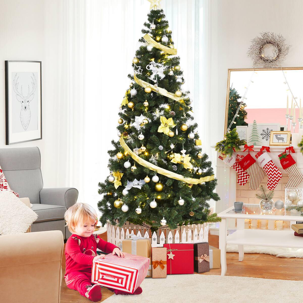 Costway - 8Ft Artificial PVC Christmas Tree Stand Indoor Outdoor - Green