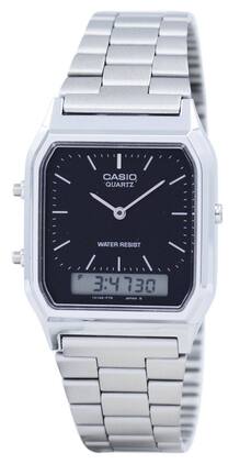 Casio - Quartz Analog Digital AQ-230A-1DHDF Unisex Watch Dual Time Alarm Stopwatch - Silver