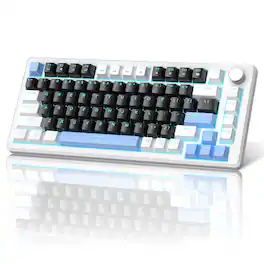 MageGee - 75% Mechanical Gaming Keyboard, Compact Blue Backlit Wired Black Switches, EVA Foam, Knob Control, Black & Blue - White