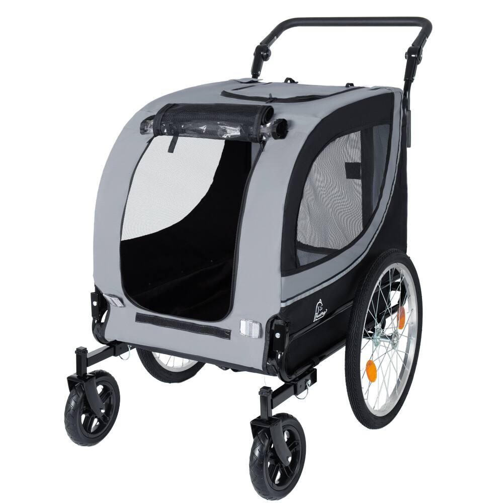 Alt View 2. JUJABU - 2-in-1 Foldable Pet Carrier Cart for Dogs up to 100lbs with Breathable Mesh and PVC Rain Cover, Gray.