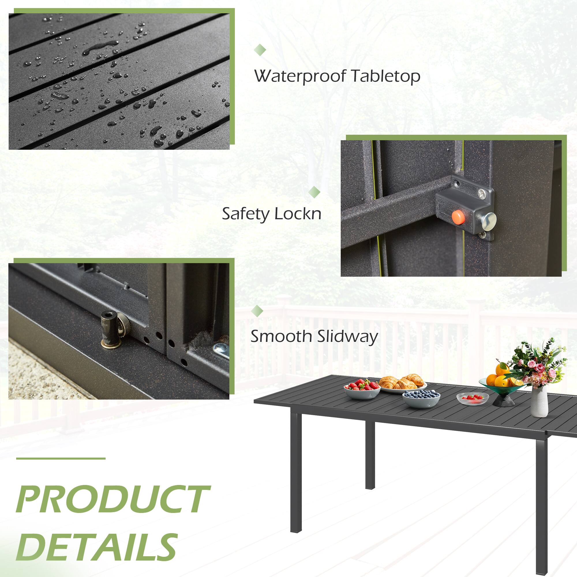 Waterproof Tabletop  
Safety Lockn  
Smooth Slideway  

PRODUCT DETAILS