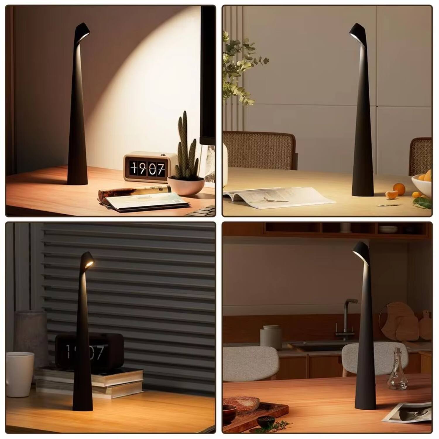 Back. Luckbyte - Cordless Rechargeable LED Desk Lamp, 3 Brightness Levels, Touch Atmosphere Light for Bedroom Patio Office - Black.
