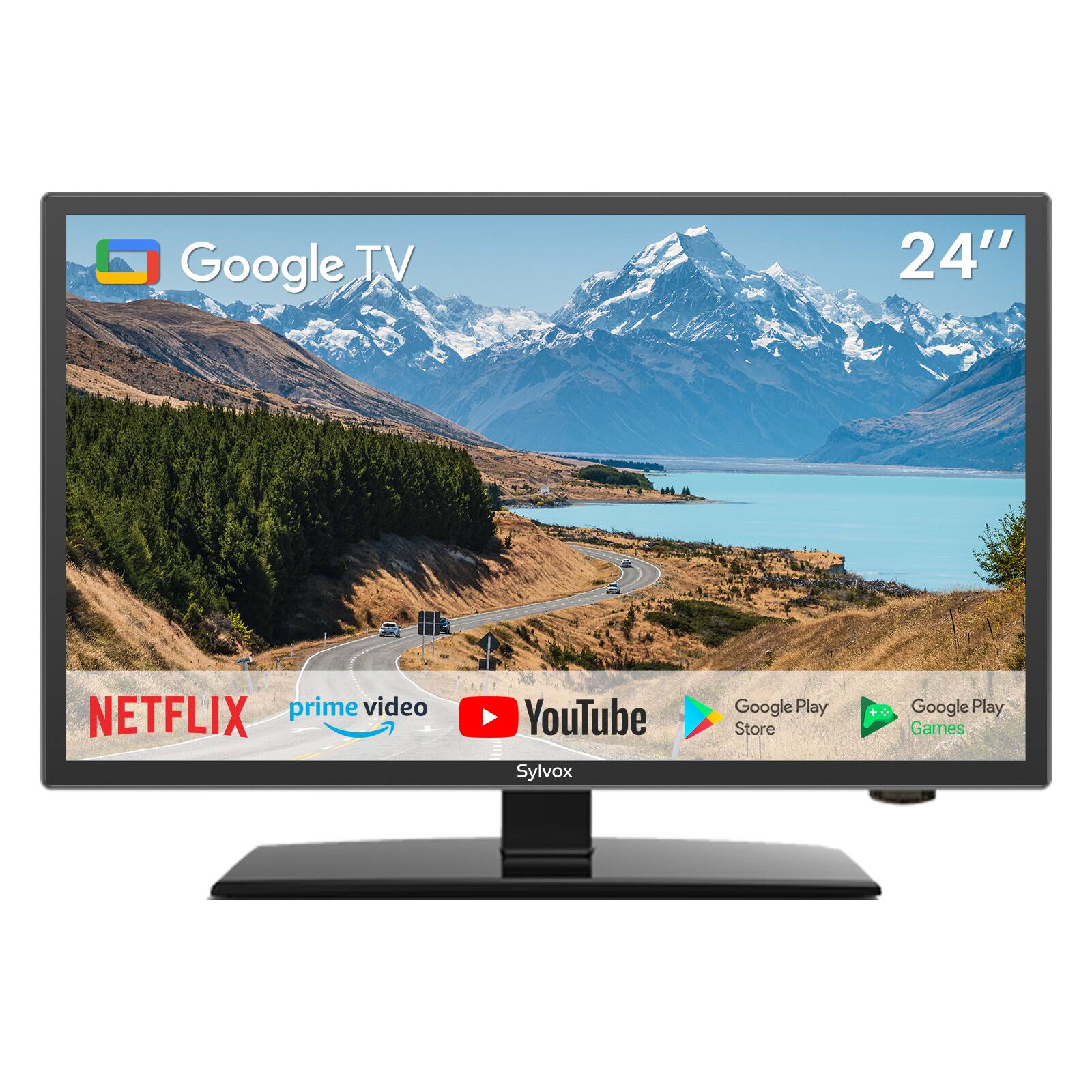 Google TV  
24"  
prime video NETFLIX  
YouTube  
Google Play Store  
Google Play Games