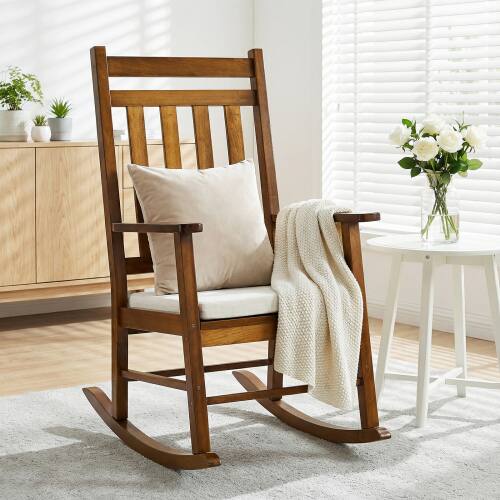 Alt View 9. Winado - 46in Wooden Rocking Chair Weatherproof Rocker with Cushion, Wooden Rocking Bench for Patio Yard Garden Outdoor Indoor - Natural.