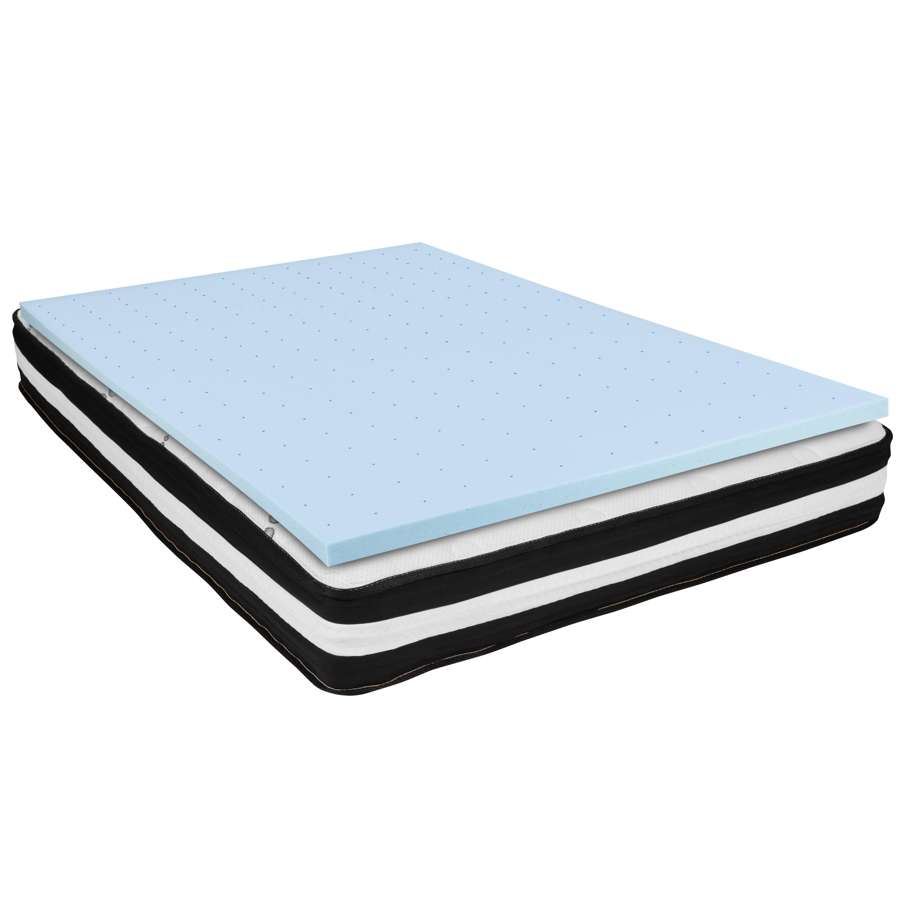 Alt View 1. Emma + Oliver - 10" Mattress & Gel Memory Foam Topper Bundle Set - White/Blue.
