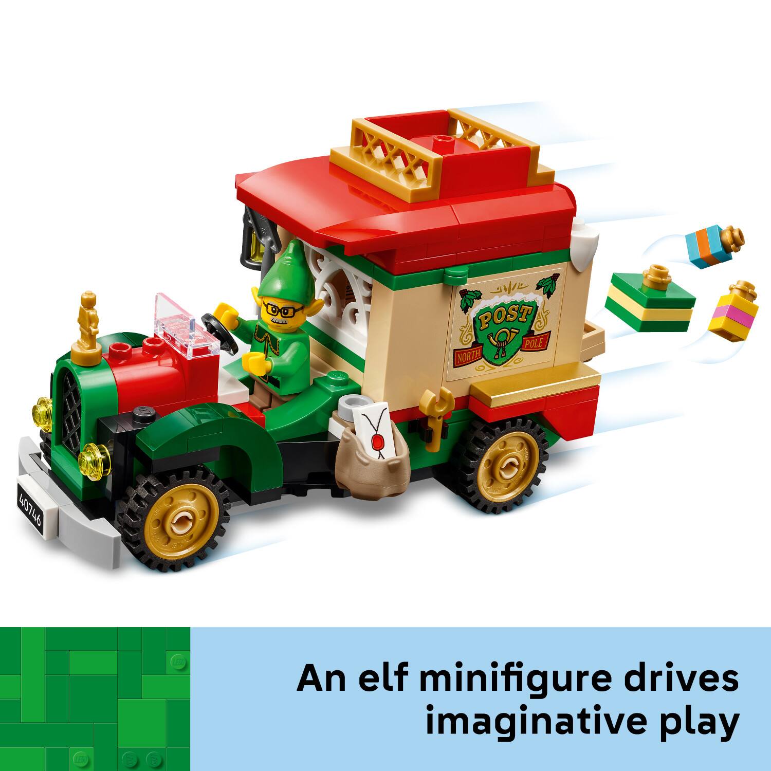 An elf minifigure drives imaginative play