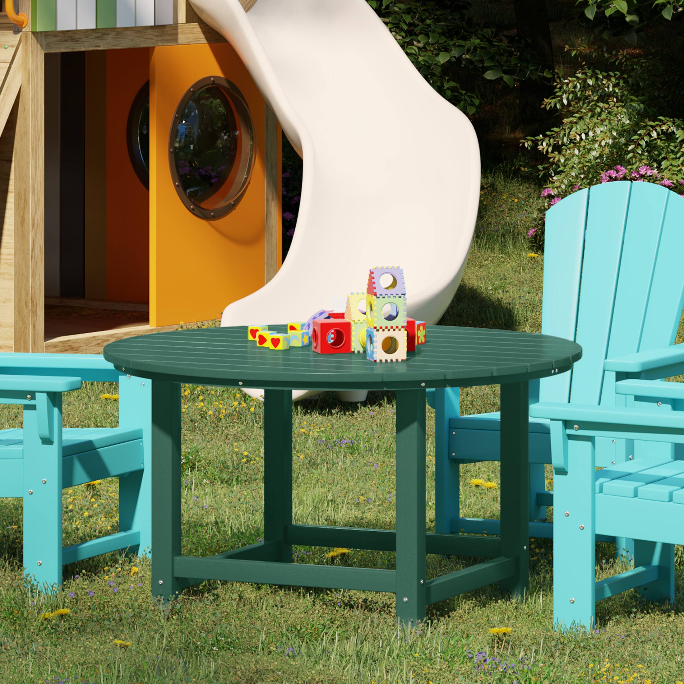 Angle. WestinTrends - WestinTrends Malibu Kids Outdoor Patio Furniture HDPE 38" Wide Round Dining Table - Dark Green.