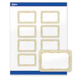 Avery - Labels, 2" x 3", Glossy Flourished Metallic Gold Florals - White
