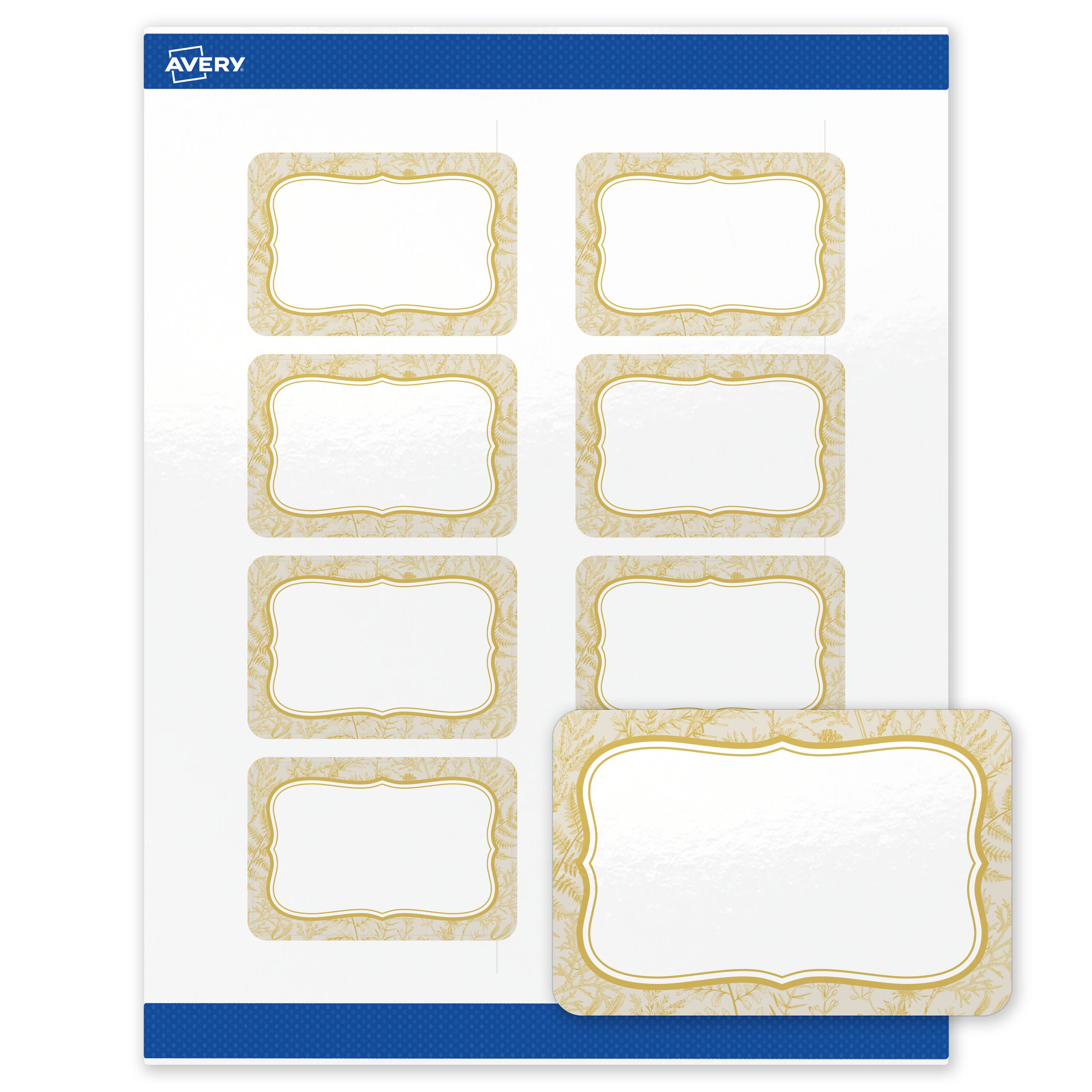 Front. Avery - Avery Labels, 2" x 3", Glossy White, Flourished Metallic Gold Florals - White.