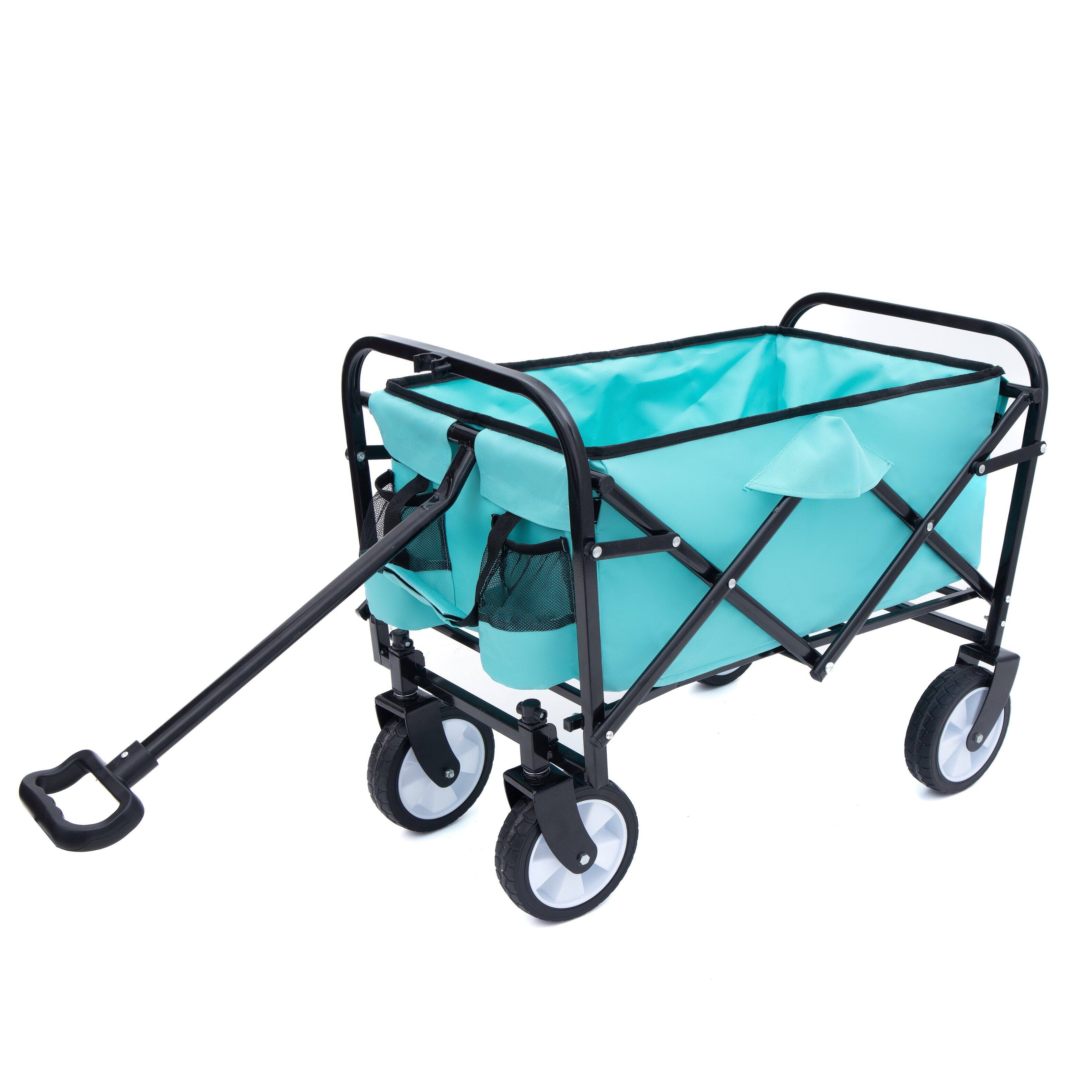 Alt View 6. Mondawe - Extendable Collapsible Wagon Utility Carts w/ 225LBS Capacity, 360° Wheels - Bright Blue.