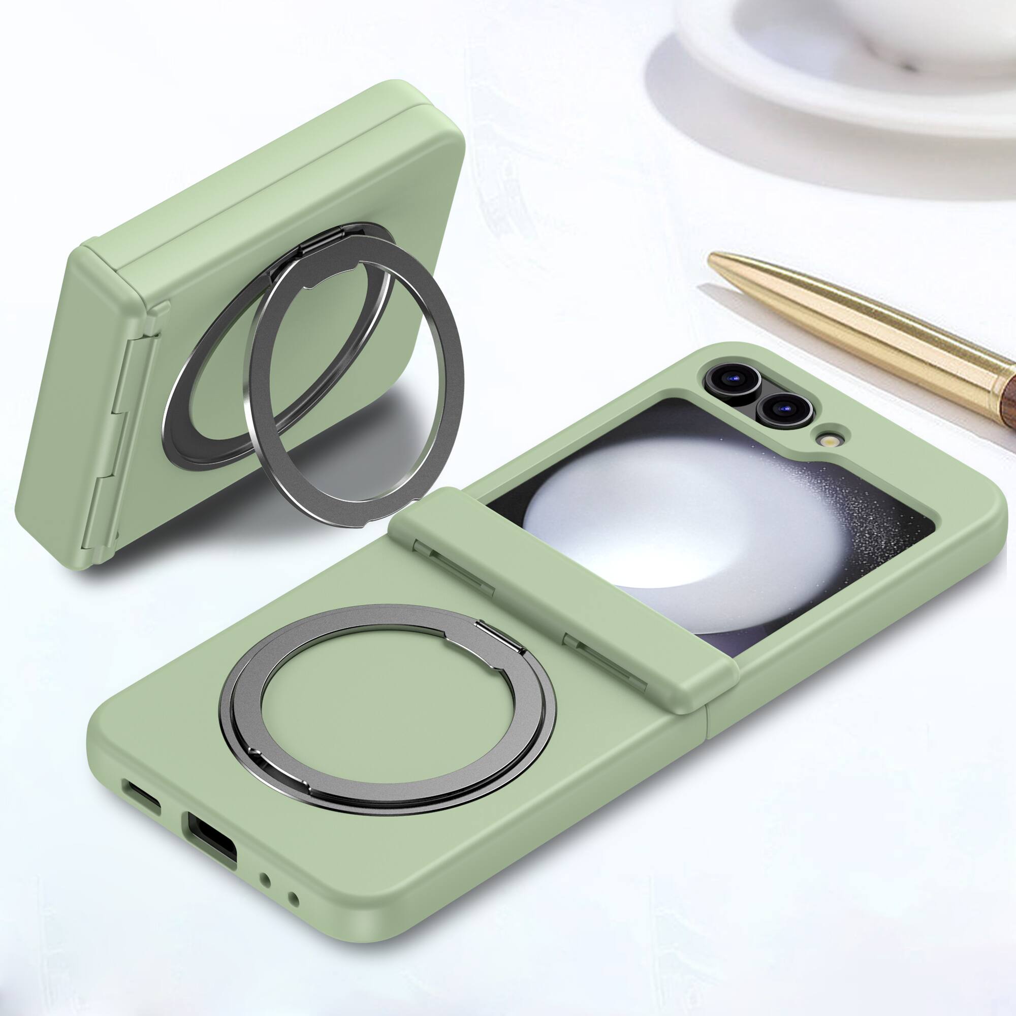 Alt View 1. Dteck - Magnetic Case for Samsung Galaxy Z Flip 6 with Screen Protector , 360° Rotating Kickstand Shockproof Hinge Cover - Lightgreen.