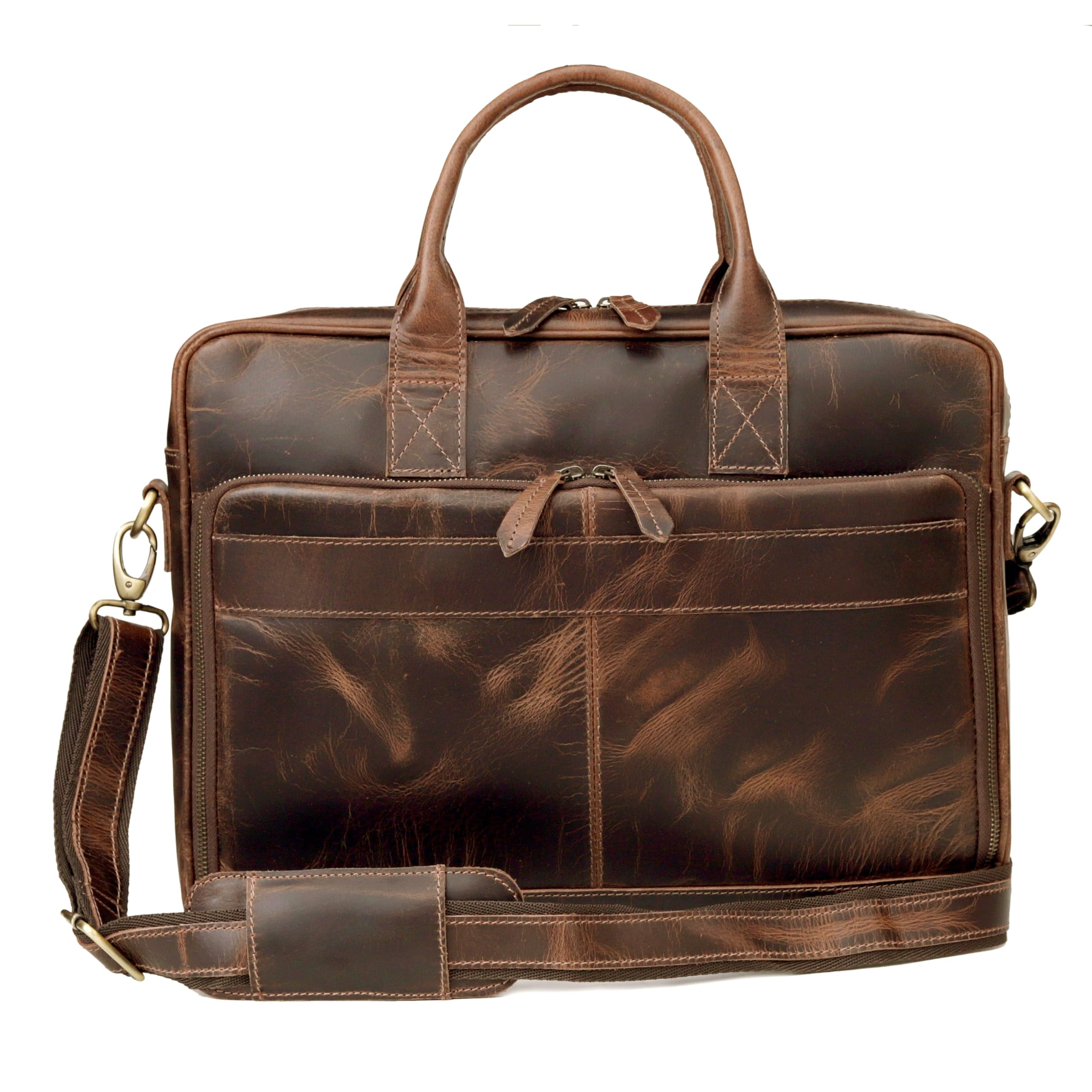 Front. Skar Audio - Leather Briefcase Bag For Men Laptop Bags And Women Travel Messenger Material: The bag is made from Hunter - 18" Brown 18" Briefcase.