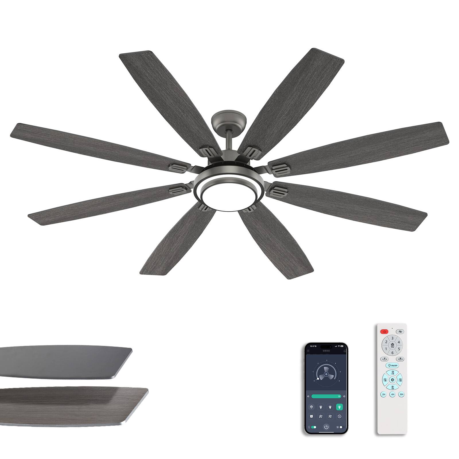 Front. Siljoy - 72-in Gray Ceiling Fan with Gray or Oak Color Blades Ceiling Fan With Light-Remote Included - Gray.