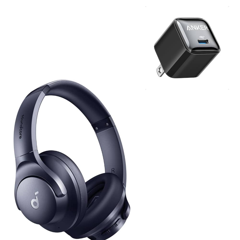 Soundcore - by Anker Q20i Hybrid Active Noise Cancelling Headphones with USB C Charger, Wireless Over-Ear Bluetooth, ANC Playtime