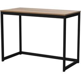 Hivvago - Modern Home Office Laptop Computer Desk Table with Black Metal Frame Wood Top - Dark Brown