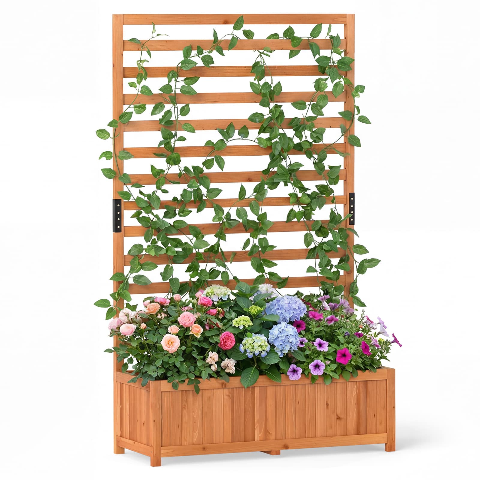 Ecooso - 59 in Tall Wooden Raised Garden Bed with Vertical Trellis