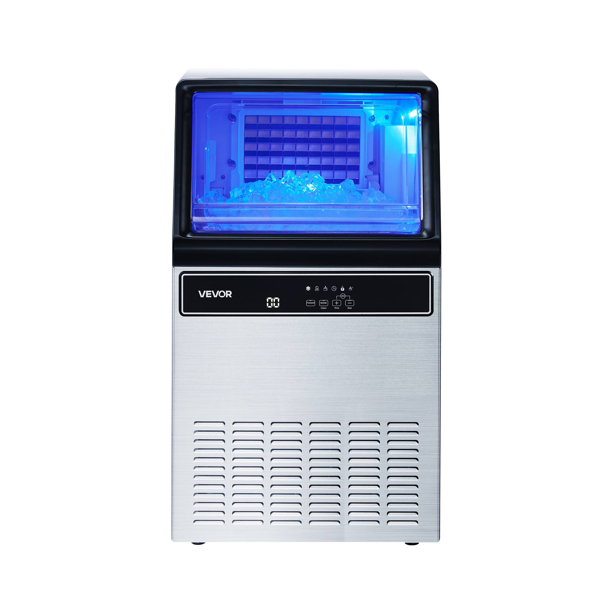 Alt View 5. VEVOR - Commercial Ice Maker Machine with Pump, 130Lbs/24H with 33Lbs Storage, 45 Cubes per Cycle, Freestanding & Under Counter - Silver.