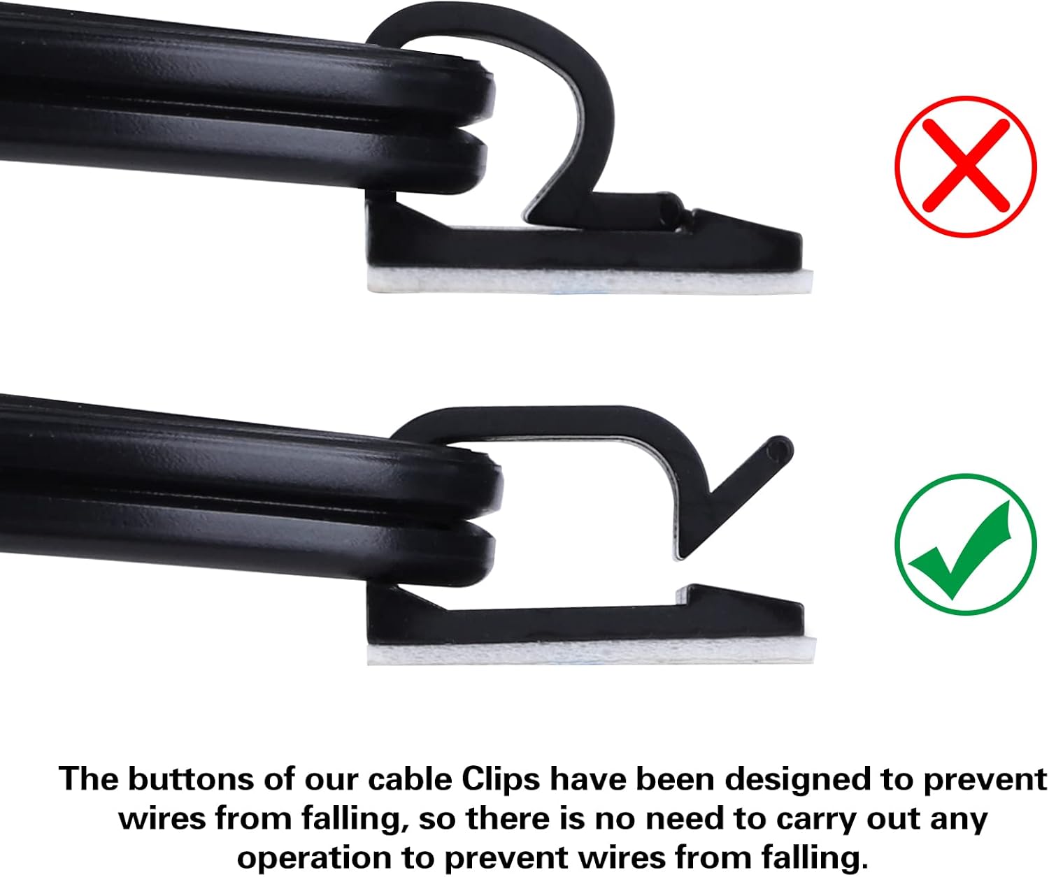 The buttons of our cable Clips have been designed to prevent wires from falling, so there is no need to carry out any operation to prevent wires from falling.