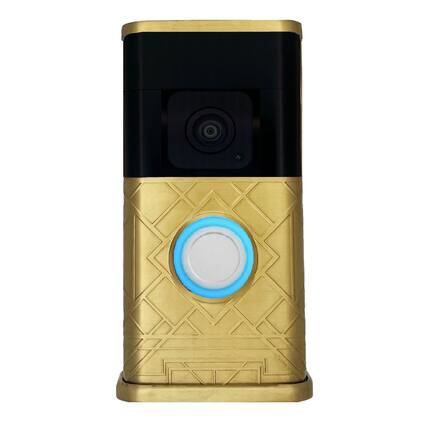 Front. Michael Healy - Art Deco Video Doorbell Cover (Ring 3, 3 Plus, 4, Battery Plus and Battery Pro) - Satin Brass.