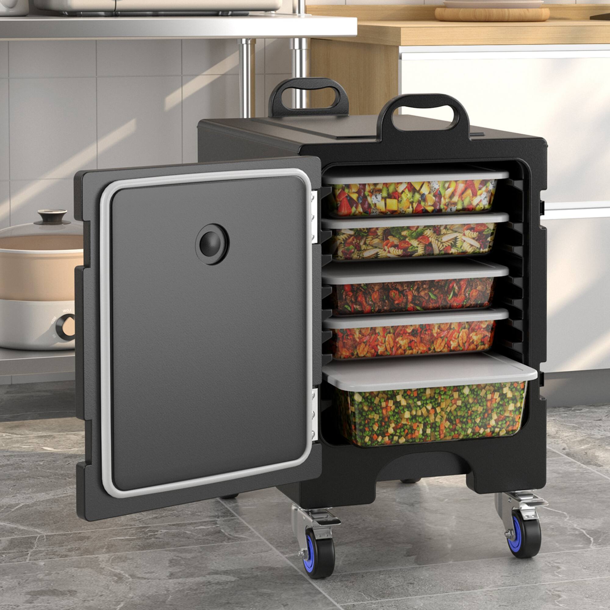 Alt View 1. Costway - Costway Insulated Food Pan Carrier Quart 5 Full-Size Pan 81 Capacity w/ Wheels - Black.