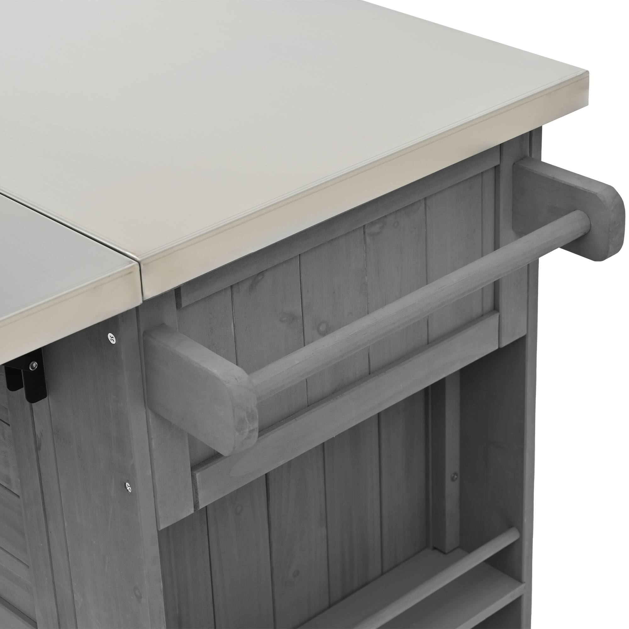 Alt View 9. Mondawe - Fir Wood Outdoor Kitchen Island with Stainless Steel Top, Towel and Spice Racks and a Bottle Opener - Grey.