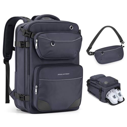 Front. Pacoar Cade - Travel Backpack For Men Women  35l Carry On Traveling Airplane With Belt Bag shoe Compartment Waterproof Laptop Fit - Mystery Grey-Large.