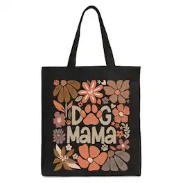 OrnamentallyYou - Dog Mama Boho Floral Canvas Tote Bag, Gift Shopper for Proud and Stylish Pet Lovers - Black